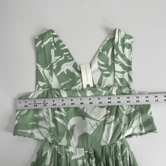 By Anthropologie Dress Womens XS Green Smocked Bandeau Leaf Tropical Cutout Maxi - Picture 11 of 14